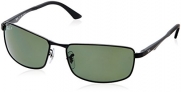 Ray-Ban 0RB3498 002/9A Polarized Rectangular Sunglasses,Black/Polarized Green Lens,64 mm