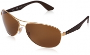 Ray-Ban Men's 0RB3526 Polarized Square Sunglasses, Matte Gold Polar Brown & Brown, 63 mm