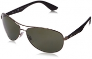 Ray-Ban Men's 0RB3526 Polarized Square Sunglasses, Matte Gunmetal Polar Dark & Green, 63 mm