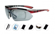 Bronze Times(TM) Sports Sunglasses Polarized 6 Sets Unbreakable Lens + Hard Box + Soft Pouch + Cleanning Cloth + Replacable Sports Belt + Head Harness - red and black