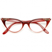 zeroUV - Vintage Cateyes 80s Inspired Fashion Clear Lens Cat Eye Glasses with Rhinestones (Red Fade)