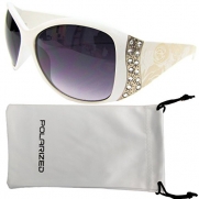 Vox Women's Polarized Sunglasses Designer Fashion Rhinestone Vintage Floral Eyewear - White Frame - Smoke Lens
