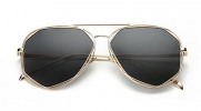 GAMT Color Film Polygon Polarized Aviator Sunglasses Fashion Unisex Eyewear Reflective Lens Gold Grey