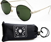 V3022-OP Style Vault Metal 1 3/4 Lens Round Sunglasses (851 Gold/Black)