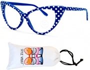 E27-vp Style Vault(TM) Cateye Eyeglasses Sunglasses (B2541F Blue/White Dot-Clear, clear)