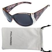 Vox Women's Polarized Sunglasses Designer Fashion Rhinestone Vintage Floral Eyewear - Pink Frame - Smoke Lens