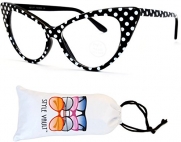 E27-vp Style Vault(TM) Cateye Eyeglasses Sunglasses (B2541F Black/White Dot-Clear, clear)