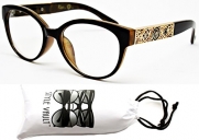 E27-vp Style Vault(TM) Cateye Eyeglasses Sunglasses (5360CLR Black/Brown/Gold, clear)