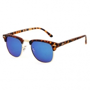 Flowertree® 5140 Plastic Half Frame Studded Round Browline 49mm Sunglasses (C5-leopard+blue, 0)