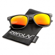Flat Matte Reflective Revo Color Lens Large Horn Rimmed Style Sunglasses - UV400 (Black Fire)