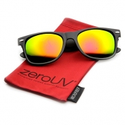 Flat Matte Reflective Revo Color Lens Large Horn Rimmed Style Sunglasses - UV400 (Black Magenta)