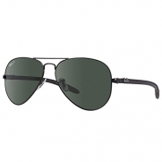 Ray-Ban ORB8307 002/N5 Aviator Sunglasses,Black Frame/Polar Green Lens,58 mm