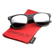 Flat Matte Reflective Revo Color Lens Large Horn Rimmed Style Sunglasses - UV400 (Black Mirror)