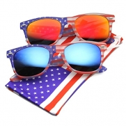 zeroUV - American Flag USA Patriotic Flash Mirror Lens Horn Rimmed Sunglasses (Patriot Series | 2-Pack Frost-Flag (Ice/)