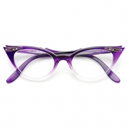 zeroUV - Vintage Cateyes 80s Inspired Fashion Clear Lens Cat Eye Glasses with Rhinestones (Purple Fade)