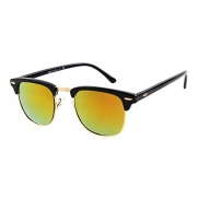 Flowertree® 5140 Plastic Half Frame Studded Round Browline 49mm Sunglasses (C6-black+yellow, 0)