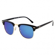 Flowertree® 5140 Plastic Half Frame Studded Round Browline 49mm Sunglasses (C4-black+blue, 0)