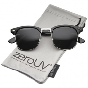 zeroUV - Polarized Classic Half Frame Semi-Rimless Horn Rimmed Sunglasses (Black-Silver/Smoke)