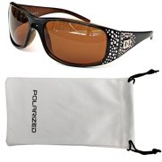 Vox Women's Polarized Sunglasses Designer Fashion Eyewear w/ Microfiber Pouch - Black & Amber Frame - Amber Lens